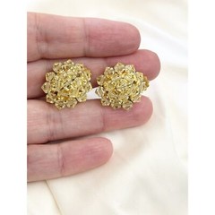 Vintage Lemon Yellow beaded cluster clip on earrings
