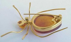 BALTIC AMBER INSECT SPIDER BROOCH GOLD JEWELRY 老琥珀 RUSSIAN USSR SOVIET PIN ORDER