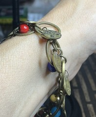 AEO Boho Antique Bronze Coin Charm Bracelet Bead Toggle Clasp