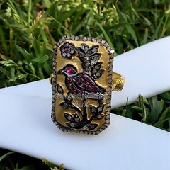Gorgeous 1.95ct Rose Cut Diamond Ruby Studded Silver Victorian Bird Ring Jewelry