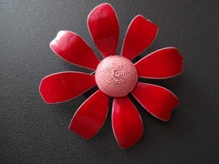 VTG Retro 60s Red Enamel Metal Brooch Pin Dangle Clip On Earrings Set Super RARE