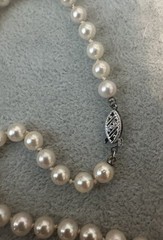 Vintage 10k White Gold & 6mm Single Strand Pearl Necklace 17″