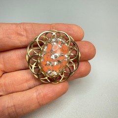 Vintage Gold Tone Confetti Lucite Brooch MCM 1950s
