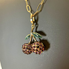 A New Day Gold Tone Link Chain & Ruby Cherry Rhinestone Magnetic Locket 18″
