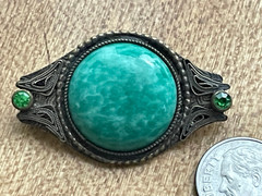 Vintage Czech Green Peking Glass Brooch victorian style 1 1/2″