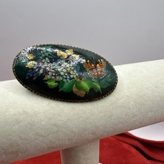 Set of Two Vintage Handpainted Russian Brooches. Signed. See pics.