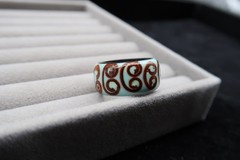 Vtg Enamel Over Acrylic Resin Ring Robin Egg Blue w/ Brown Swirl Accents Pretty