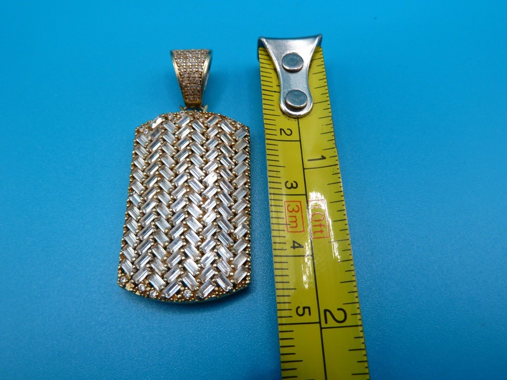 Unique Chevron CZ Sterling w/goldtone overlay Dogtag Pendant