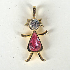 Vintage 1997 PSCO October Birthstone Girl Pendant GoldTone Pink Austrian Crystal