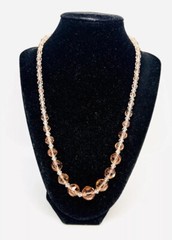 Art Deco Faceted Pink & Clear Glass Beaded Necklace 21 Inches Vintage Jewelry