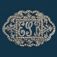 Vintage Art Deco Marcasite Style Monogram Brooch Pin Retro Victorian Revival EUC