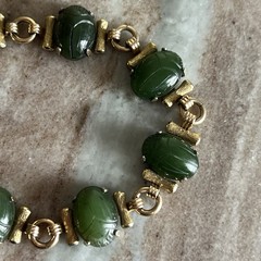 Vintage Rare Kremetz Jade Agate Scarab Gold Tone Bracelet