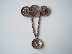 Vintage Silver Brooch Button Chain Pendant 7.2 G/4.3 X 6.5 Cm