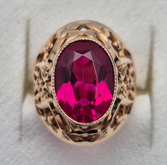 Vintage Soviet 14K Rose Gold Ring 583 with Stone • 11g • Original USSR Jewelry
