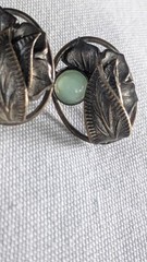 Vintage Czech Art Nouveau Ornate Green Stone Fine Details Screwback Earrings