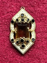 Antique Victorian Pendant Gold Plated Filigree Enamel with Citrine Stone
