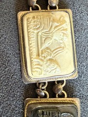 ANTIQUE 800 Silver 14KT GOLD CARVED Cameo SHELL DAYS OF THE WEEK BRACELET As Is