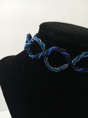 Vintage Czech Republic Choker Necklace Blue Beads Infinity 90s Y2K