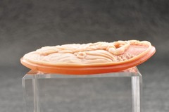 Vintage shape shell cameo, “Woman Sitting on a Terrace” (52.5ct), sign by artist