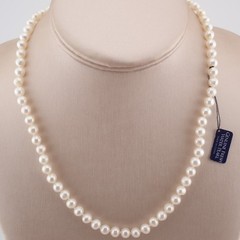 Vintage White 5-6mm Freshwater Pearl Knotted Sterling Clasp 18″ Necklace