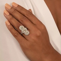 Art Deco Round Lab Created Diamond ThreeStone Wedding 14K White Gold Finish Ring