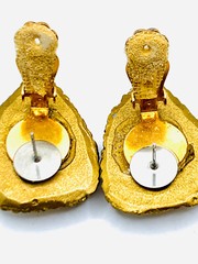 JEFF LIEB 80S VTG LARGE GOLD TONE ROPE RHINESTONE 3D CHUNKY EARRINGS- READ