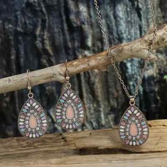 BOHEMIAN STYLE MULTI COLOR PASTEL TEARDROP SHAPED NECKLACE & EARRING SET