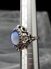 Vintage Blue Opaline Color Shifting Glass Cab Ring Ornate Silver Tone Size 6.5