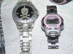 Estate Lot of 6 Silvertone Mixed Metal Clear Black & Pink Plastic Digital & Not