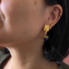 Vintage 80s blue and gold drop earrings glam retro small gift for her