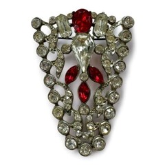 Art Deco Red & Clear Rhinestone Brooch Vintage 1915-1935
