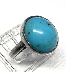 (08) Huge 6 Ct. Turquoise 925 Sterling Silver Ring Size 5.5 Vintage est 1970s