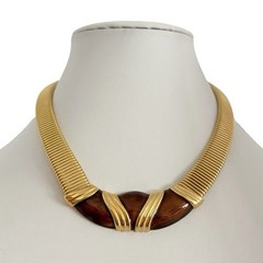 Vintage Morgan Taylor Bronze Enamel Goldtone Omega Collar Necklace