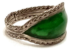 Native American ZUNI Crane TAFT WEEBOTHEE Silver GREEN ENAMEL RING Sz8.5 VINTAGE