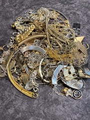 3 LB Broken Tangled Gold & Silver Tone Jewelry Lot Treasure Hunt Unsearched