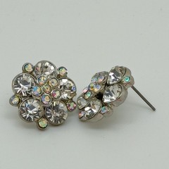 Vintage 1990s Swarovski Crystal AB Cluster Stud Earrings Silver Tone Flower NOS