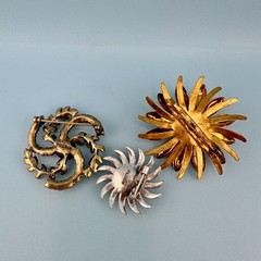 Vintage to Modern Brooch Pin Lot Flower Leaf Round Rhinestone Enamel 2 Signed