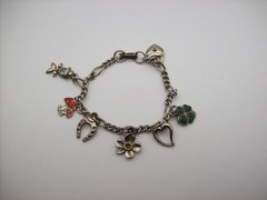 Vintage Silvertone Mix GOOD LUCK Charm Bracelet, Enamel, some made in Germany