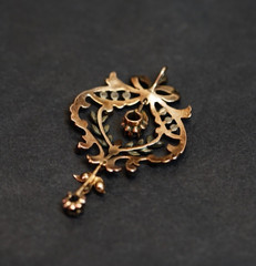 19c. Victorian Art Nouveau Rose 8К Gold Rose-Cut Diamond Ruby Necklace Pendant