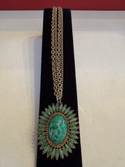 Vintage Celebrity Gold Tone Faux Green Jade Double Chain Necklace 24” BinR