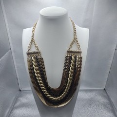 Chicos Gold Layered Chain Bib Necklace Long Adjustable