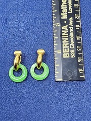 Vintage Crown Trifari Gold Clip Earrings Faux Jade Hoops Interlocking US SELLER