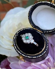 1.5Ct Art Deco Style Lab Created Emerald Wedding Engagement 925 Silver Halo Ring