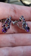 Vintage Amethyst Purple Rhinestone Earrings MidCentury Waterfall Cluster Costume