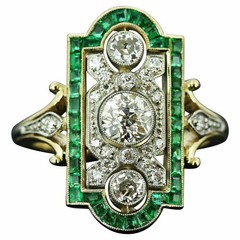 Art Deco 3CT Lab-Created Diamond Three-Stone Wedding 14K Yellow Gold Finish Ring