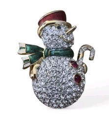 Swarovski Signed Vintage Snowman Brooch Gold Plated Encrusted With Crystals