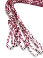 Antique Art Deco Pink Sautoir Necklace Tassel Glass Bead Flapper Iridescent