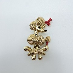 Gold-Tone Enamel French Poodle Dog Pin Brooch Vintage
