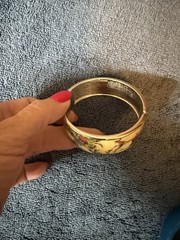 Vintage 1980’s Enamel Hinged Cuff Bracelet Floral And Birds