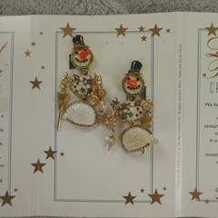 Lunch at the Ritz Earrings Frosty the Snowman Lunchman Clip On Signed Menu Card